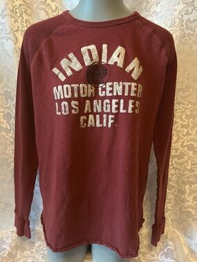 Lucky Brand Long Sleeve Tee in Burgundy Indian Motor Center, Large